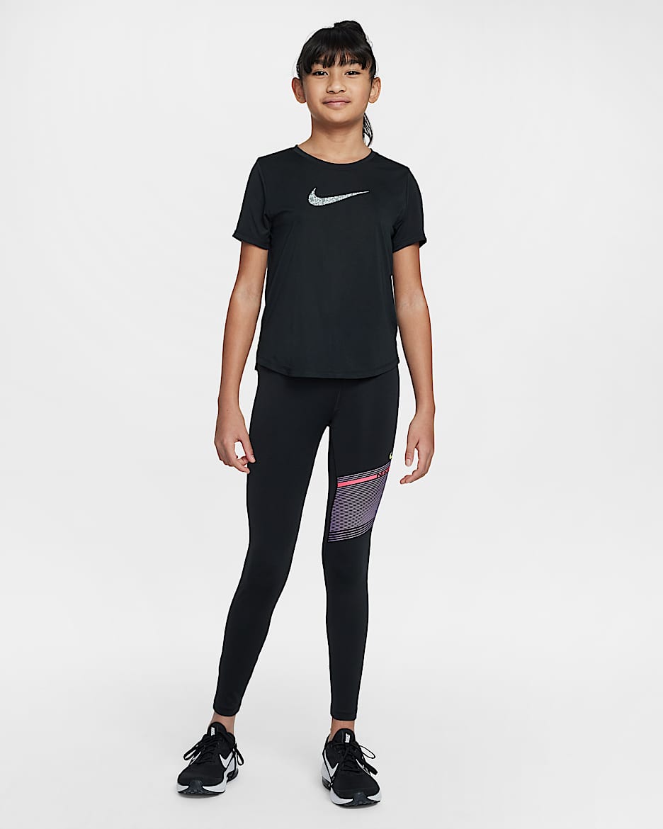 Nike Pro Girls Dri FIT Mid Rise Leggings Black Polyester Elastane